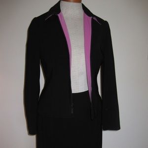 Kasper ASL Black Suit with Fuchsia Trim
